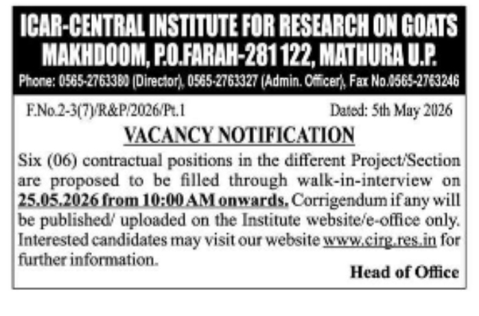 Walk-In Interview Notification for Contractual Posts