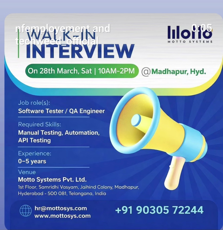 🚶 Walk-In Interview Opportunity | Motto Systems