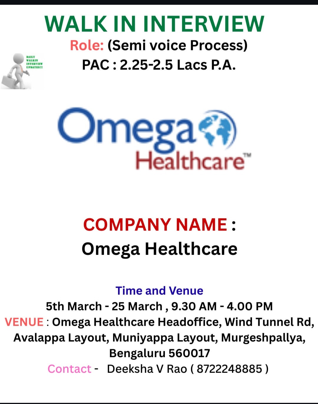 Walk-In Interview – Semi Voice Process | Omega Healthcare