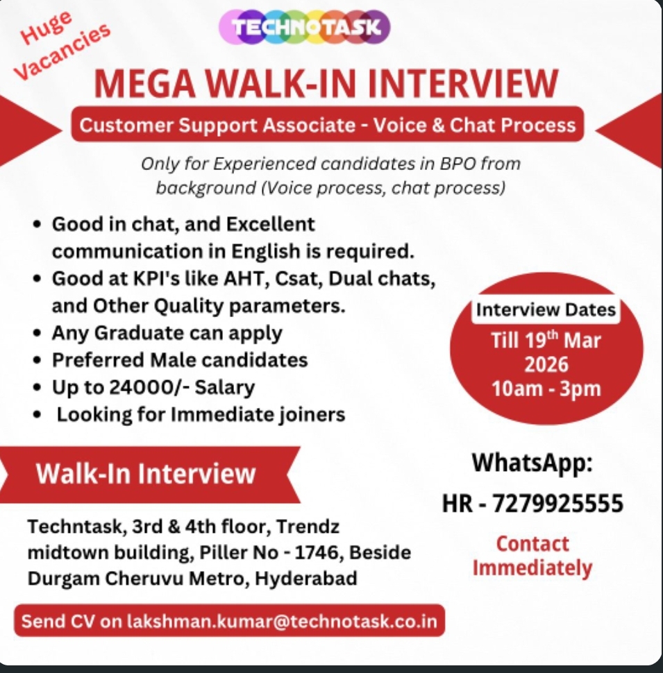 🚀Walk-In or Virtual Interview at TECHNOTASK