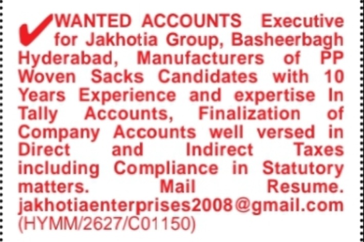 WANTED – ACCOUNTS EXECUTIVE