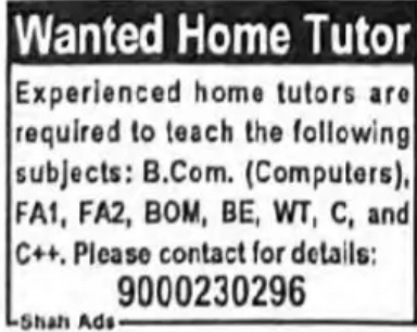 📢 Wanted Home Tutor