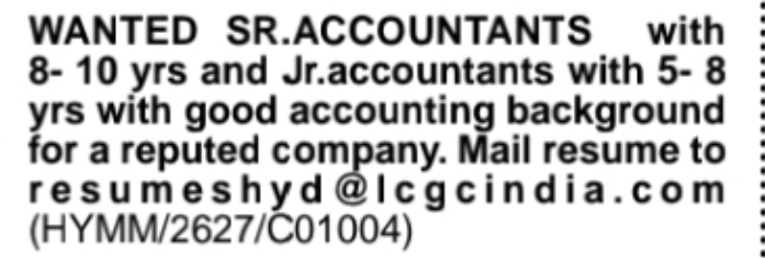 Wanted – Senior & Junior Accountants