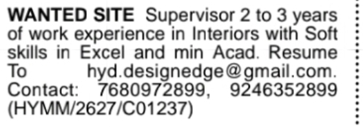 🏗️ WANTED – Site Supervisor