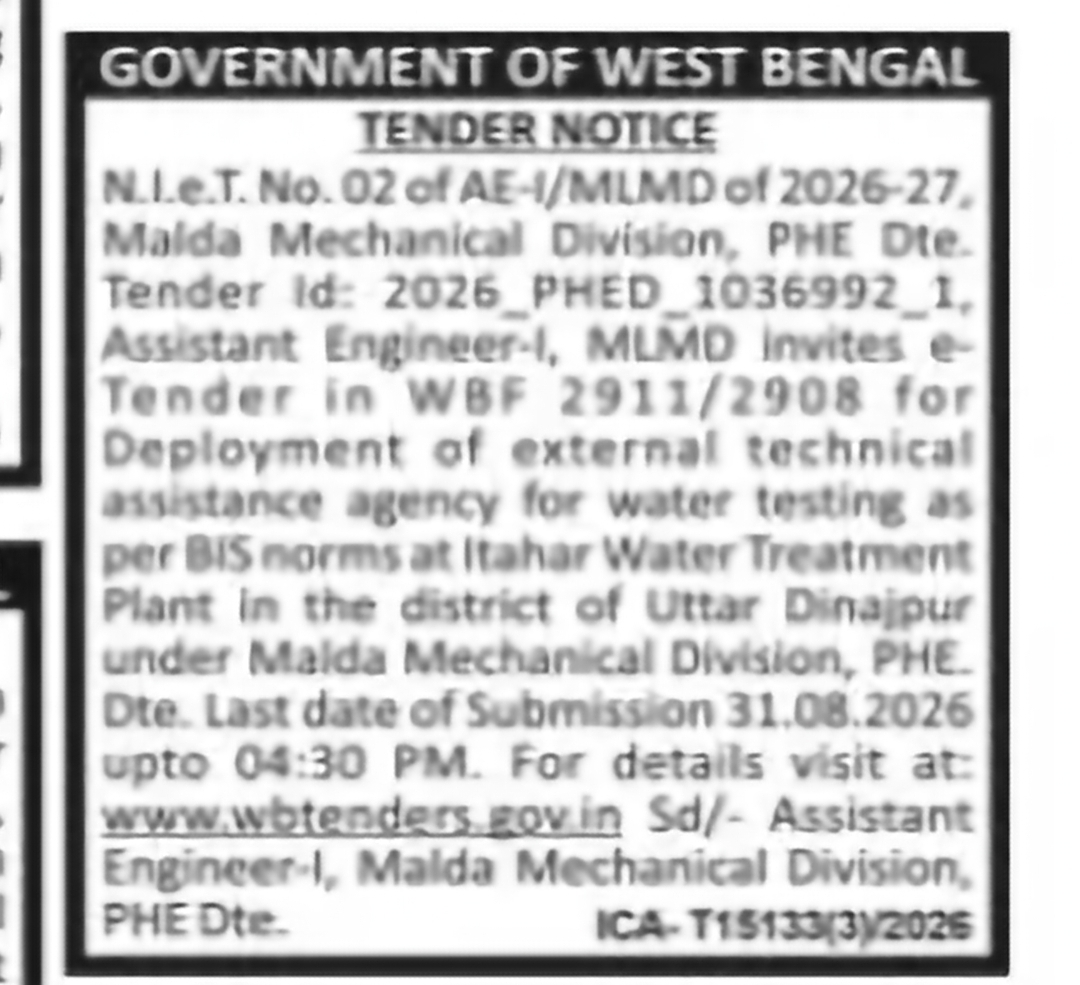 Water Testing Services – Itahar Water Treatment Plant