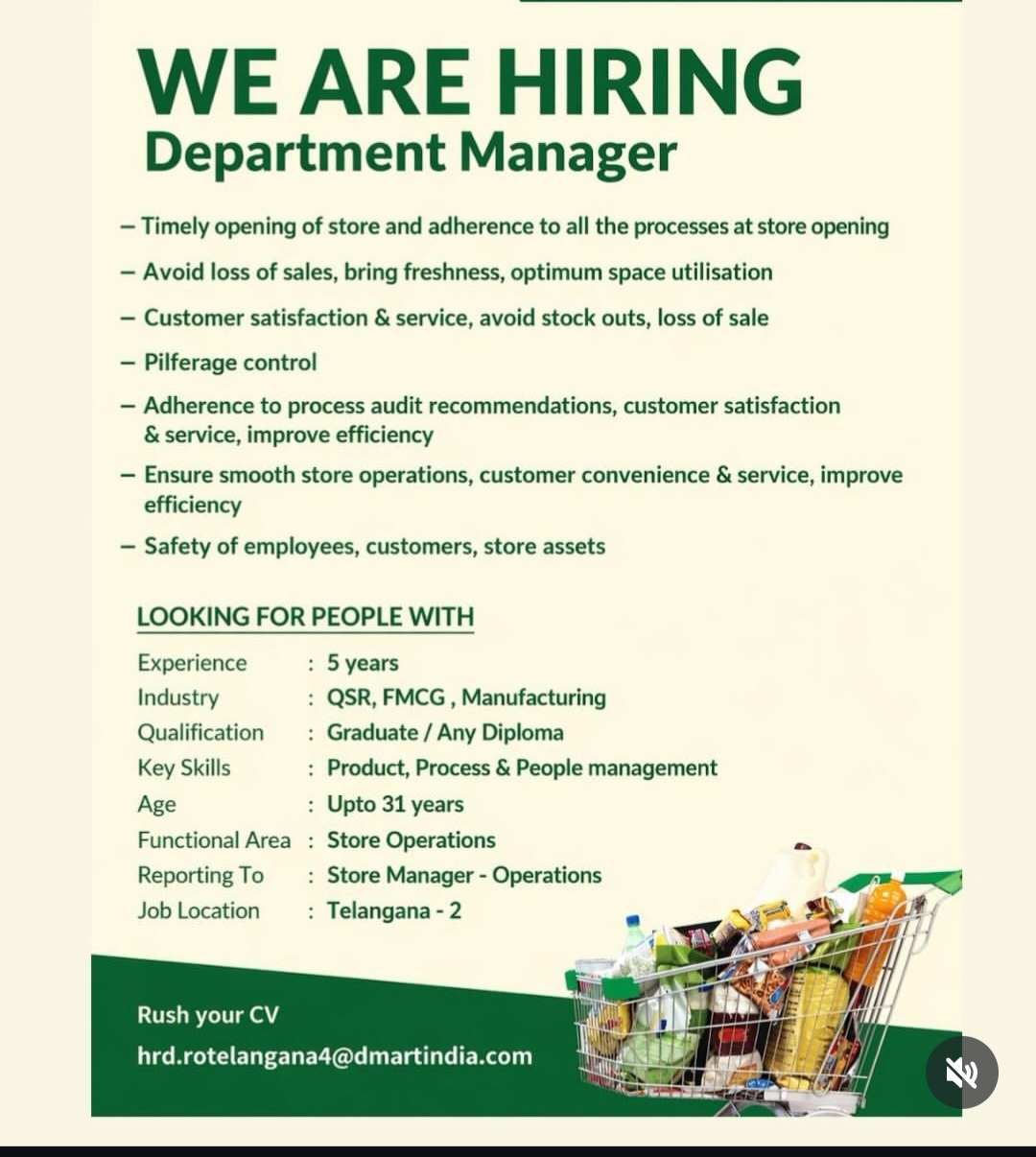 🚀 We Are Hiring – Department Manager