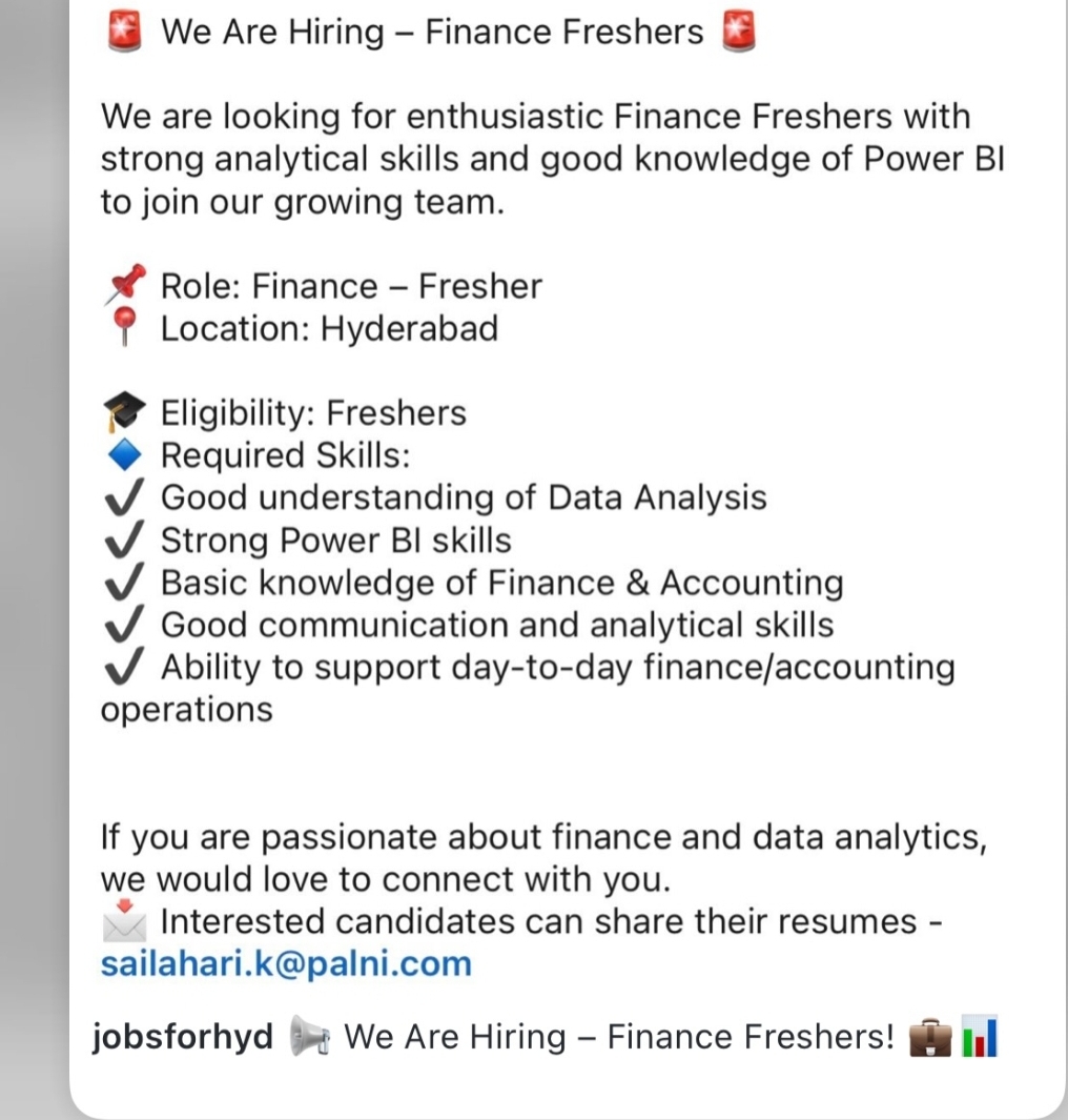 We Are Hiring - Finance Freshers