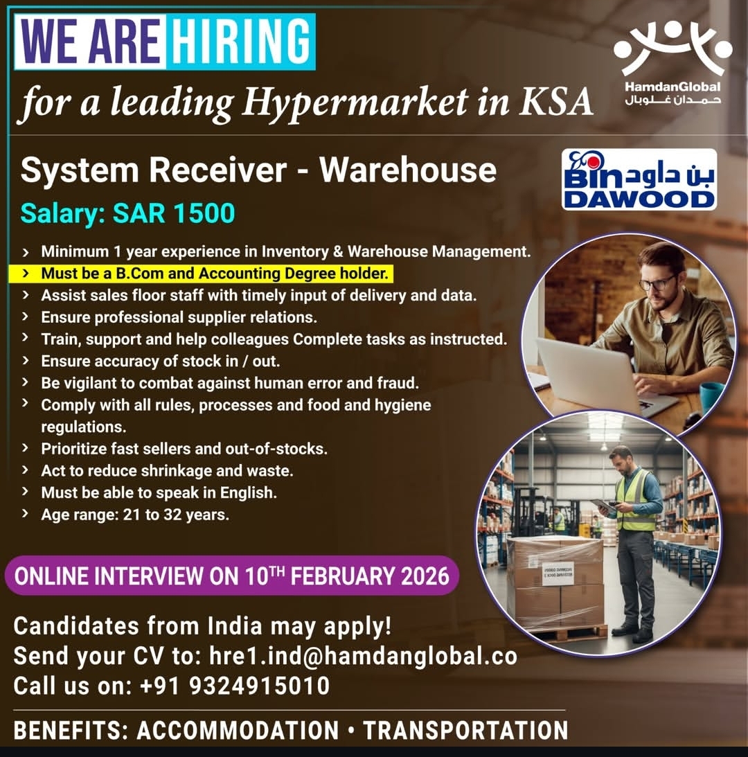 We are hiring for a leading hypermarket in Saudi Arabia