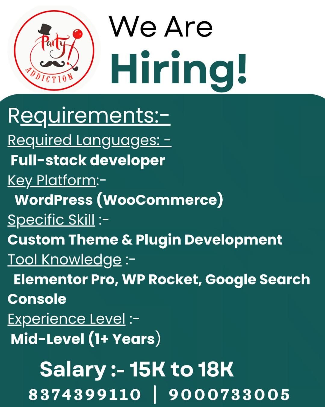 🚀 We Are Hiring – Full Stack Developer (WordPress)