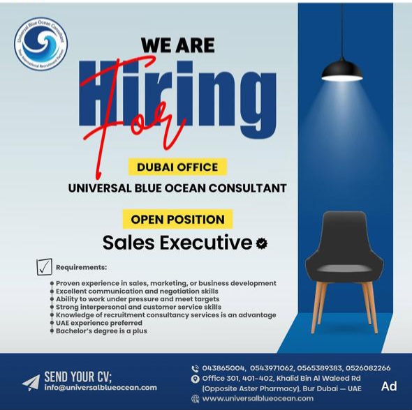 WE ARE HIRING – SALES EXECUTIVE