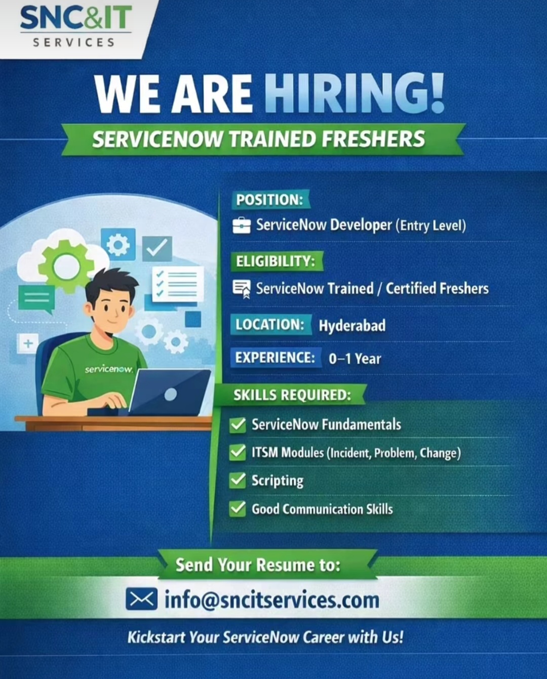 🚨 WE ARE HIRING – SERVICENOW TRAINED FRESHERS! 🚨