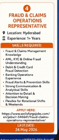 Wells Fargo is hiring for multiple roles across Bengaluru and Hyderabad.