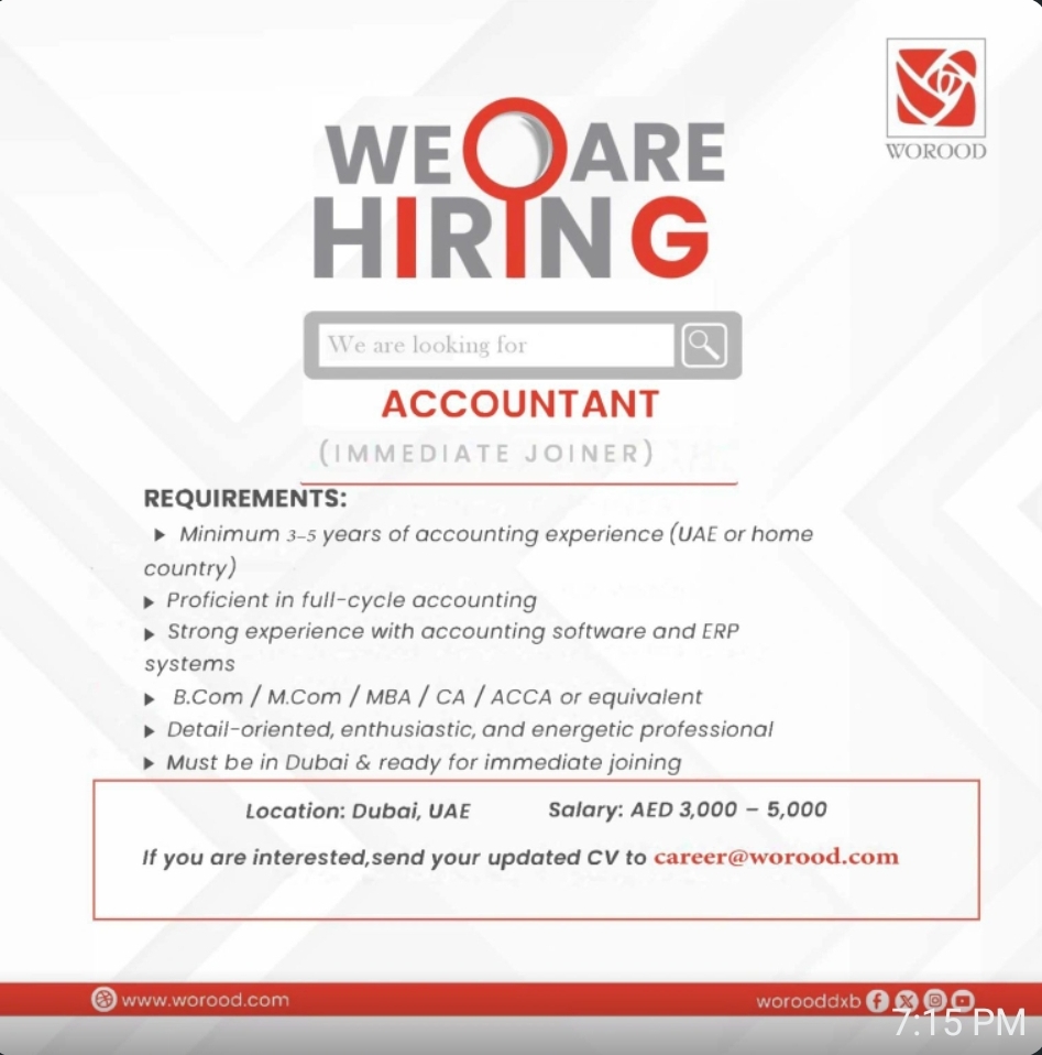 We’re Hiring – Accountant (Immediate Joiner)