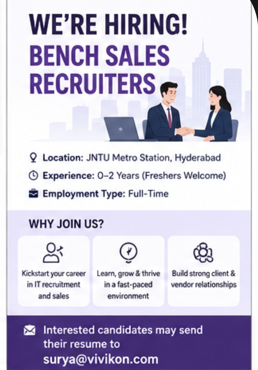 We're Hiring: Bench Sales Recruiters