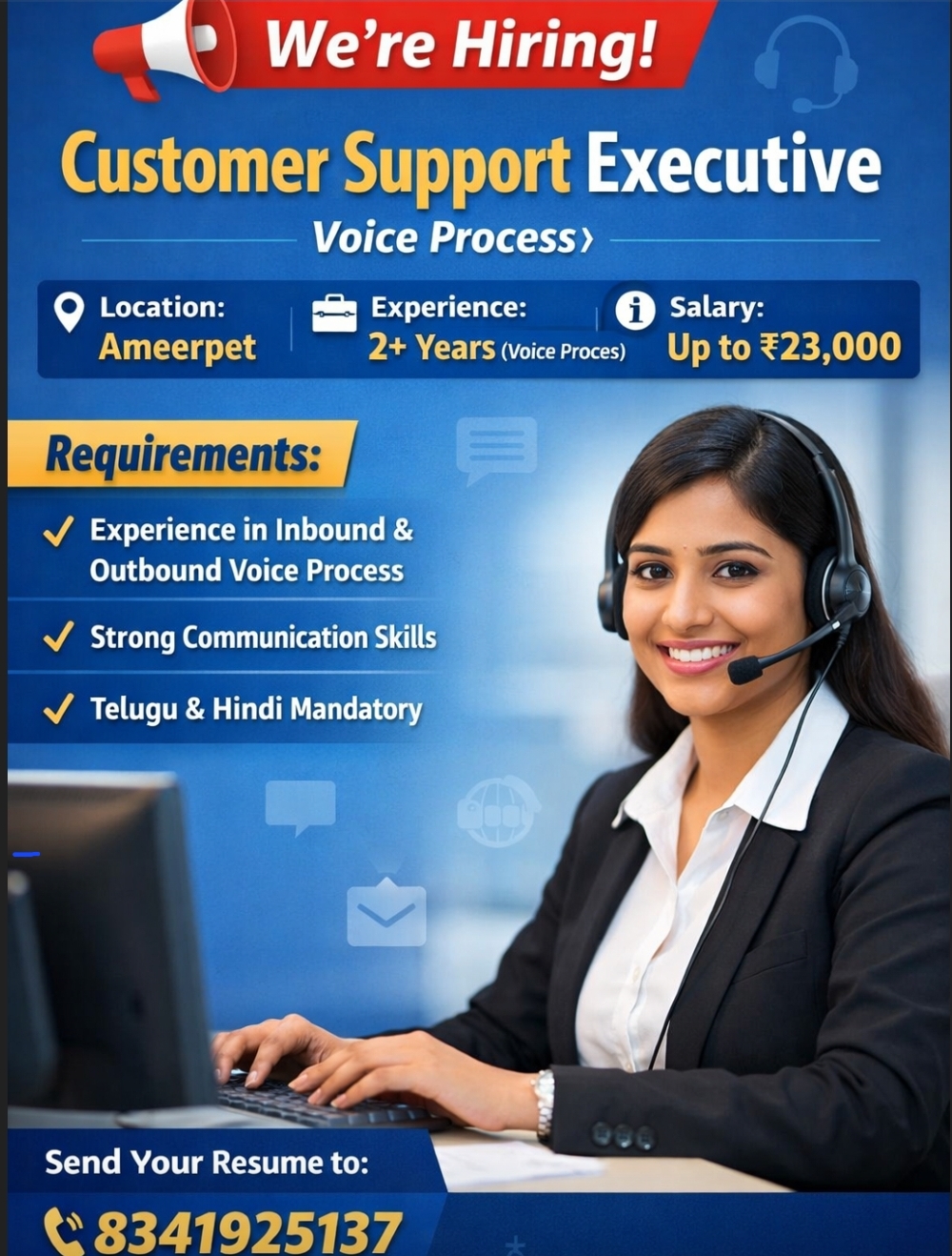 📢 We’re Hiring – Customer Support Executive (Voice Process)