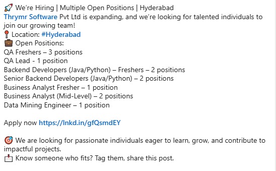 🚀 We’re Hiring | Multiple Open Positions | Hyderabad