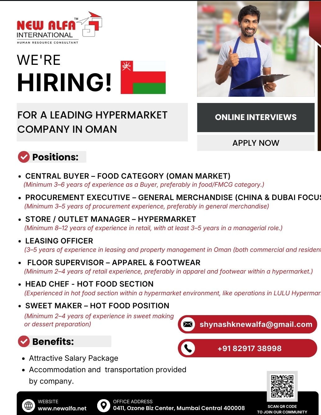 WE'RE HIRING - OMAN For a leading hypermarket company in Oman.