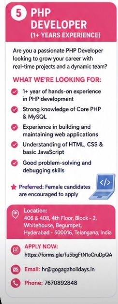 🚀 We’re Hiring: PHP Developer (1+ Years Experience)