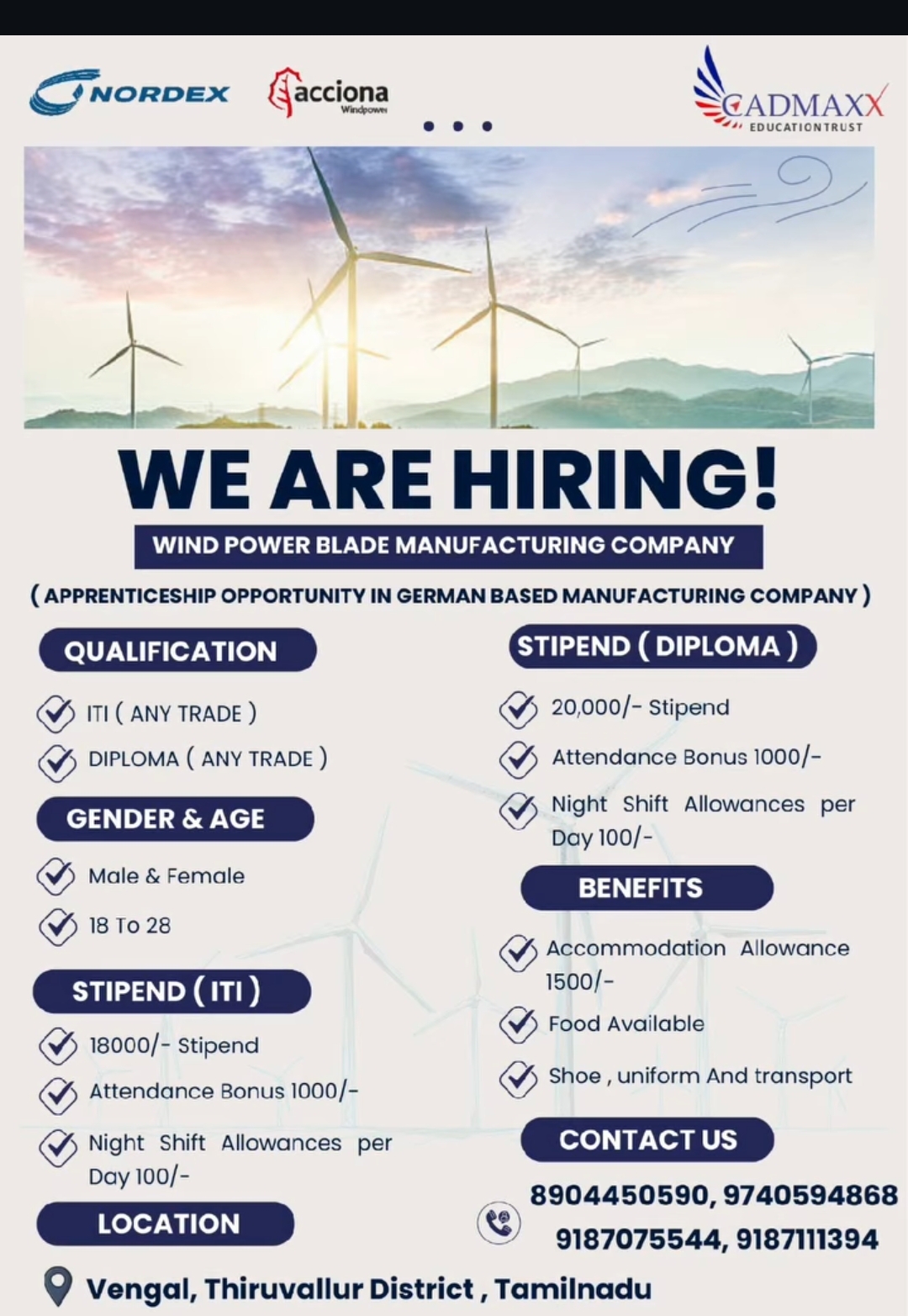 Wind Power Manufacturing – Apprenticeship (Tamil Nadu)