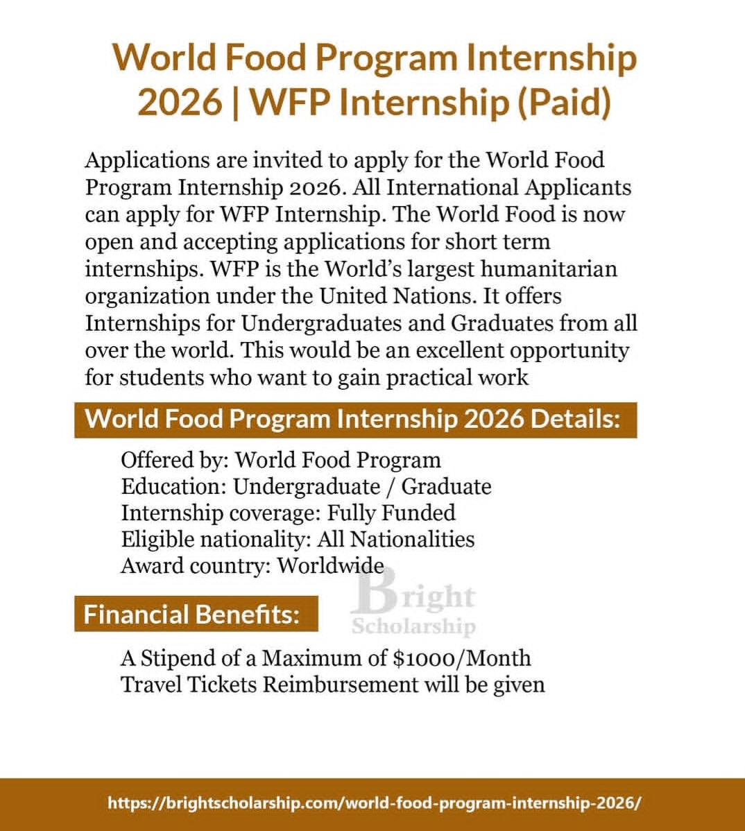 World Food Programme Internship 2026 (Paid Internship)