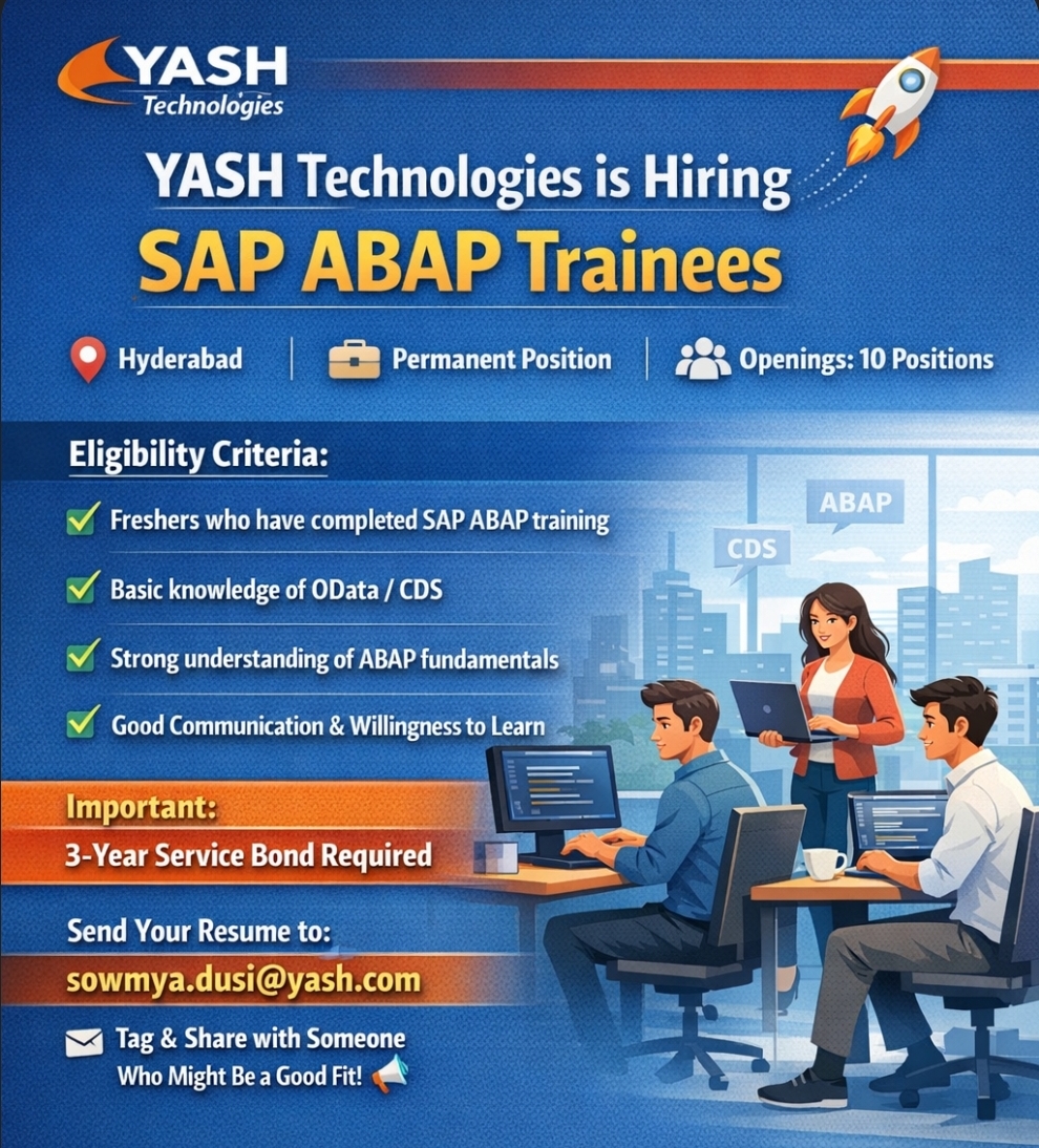 🚀 YASH Technologies is Hiring – SAP ABAP Trainees