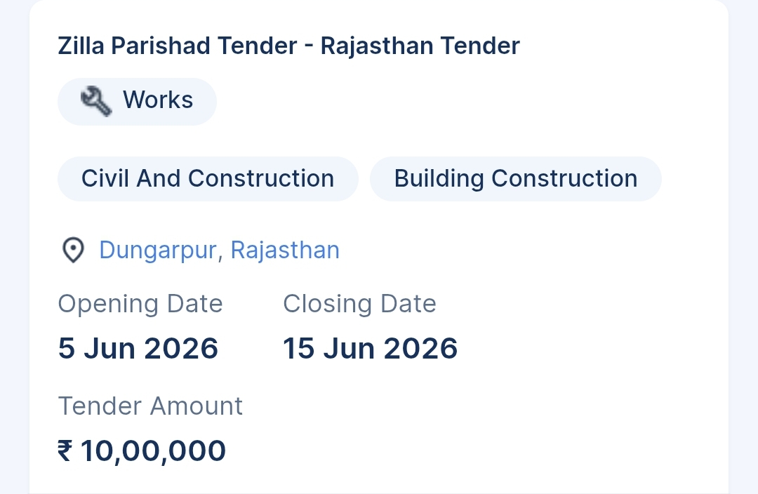 Zilla Parishad Tender - Rajasthan Tender