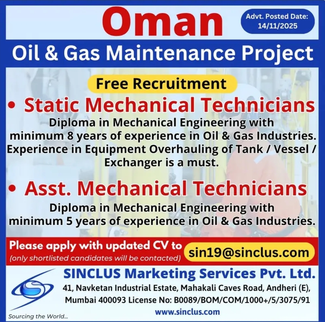 Oil and Gas maintenance jobs - Oman