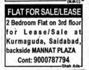 2BHK Flat for Sale/Lease in Saidabad
