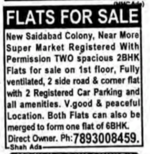 2BHK Flats for Sale in Saidabad