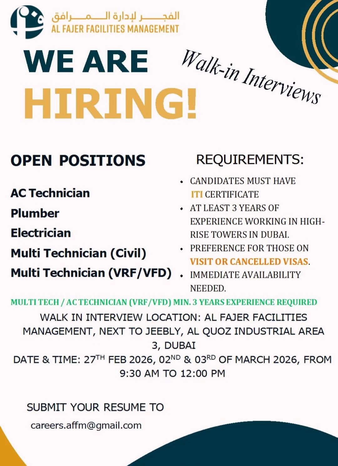 AC, Painting & Carpentry Jobs – Dubai, UAE