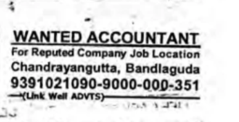 Accountant Required in Chandrayangutta