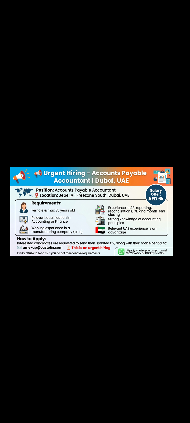📢 Accounts Payable Accountant Required in Dubai 🇦🇪