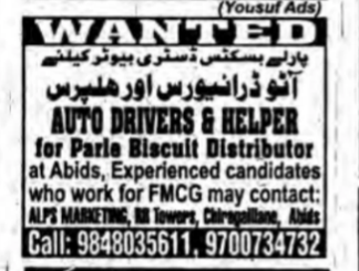 Auto Drivers & Helper Required in Abids