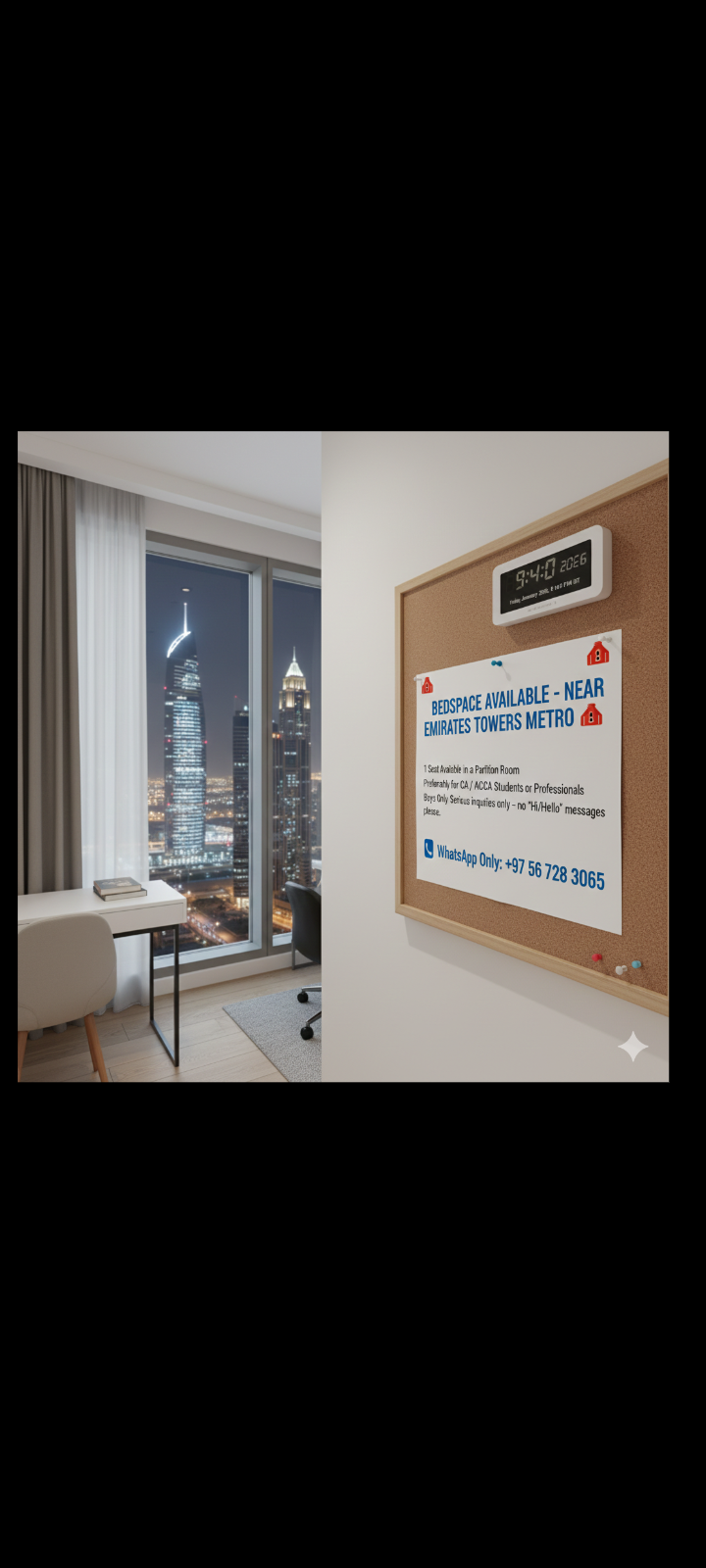 Bedspace- Near Emirates Towers Metro