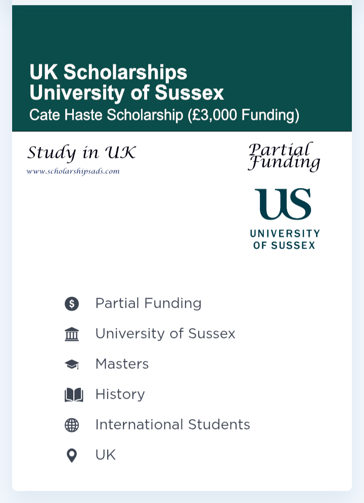 Cate Haste Scholarship 2026 – UK