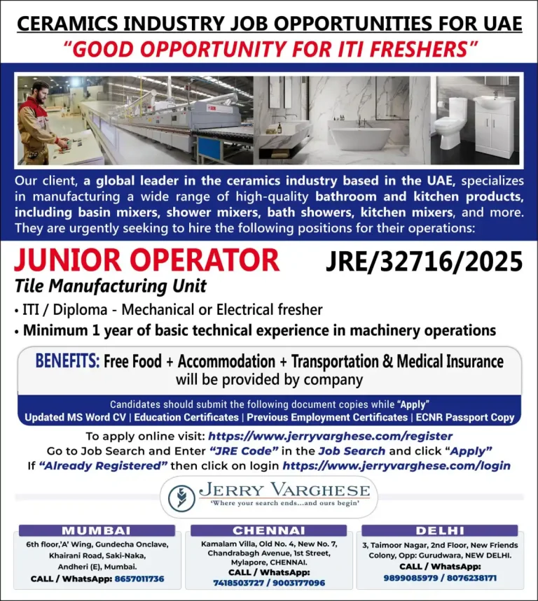 Ceramics Industry – Manufacturing Roles