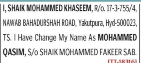 CHANGE OF NAME NOTICE