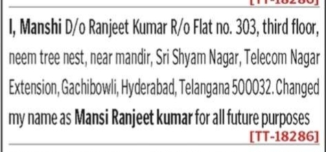 Change Of Name Notice
