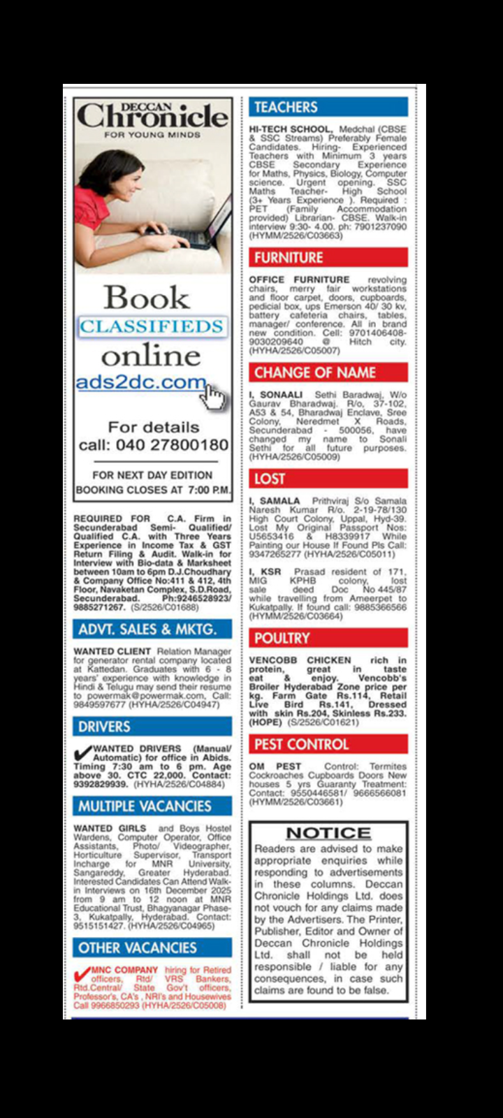 Classifieds for Jobs, Notices & Services