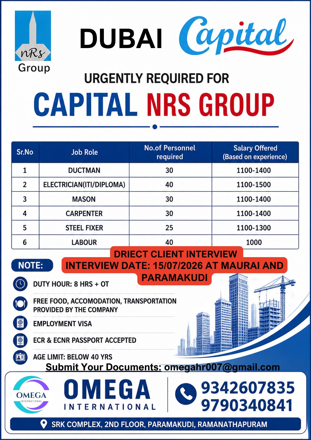 Construction Workers Required in Dubai 🇦🇪