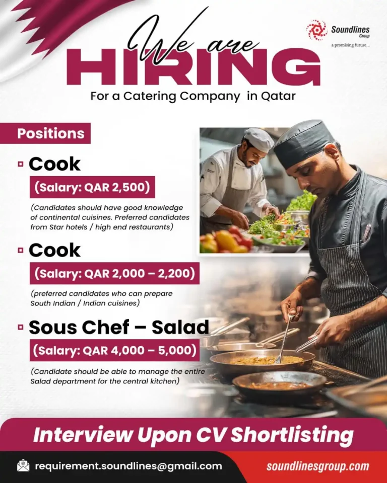 Cook & Sous Chef required in Qatar