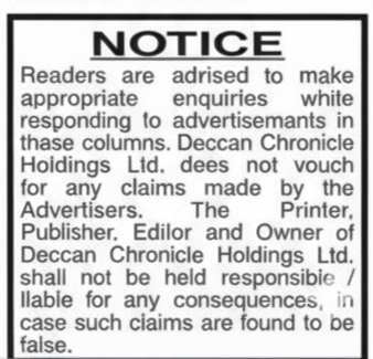 Disclaimer Notice: Deccan Chronicle Holdings Ltd.