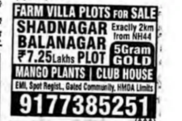 Farm Villa Plots for Sale in Shadnagar