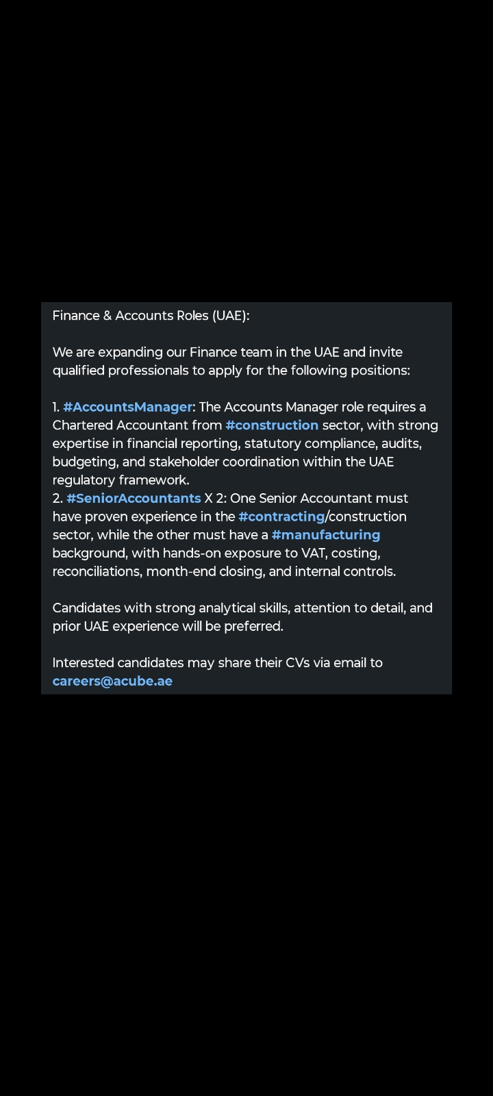 Finance & Accounts  job opportunity in Dubai