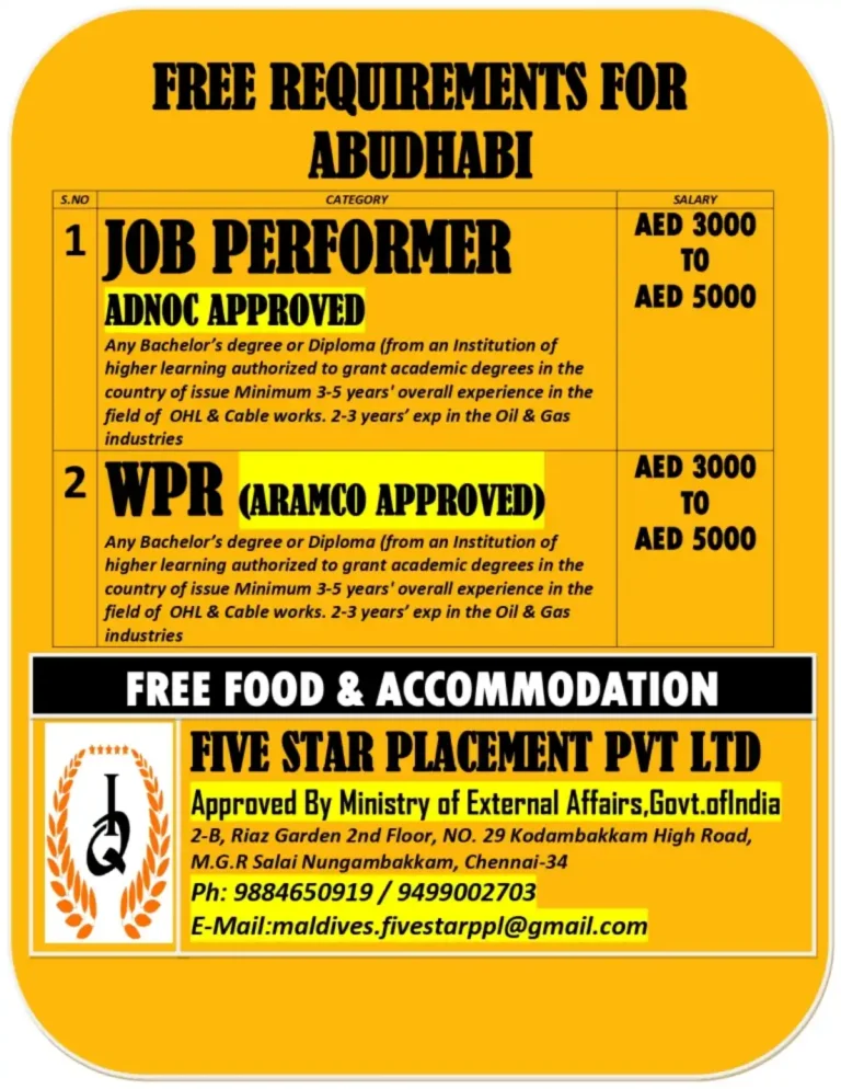 Five Star Placement – Job Performer & WPR (ADNOC / ARAMCO Approved)