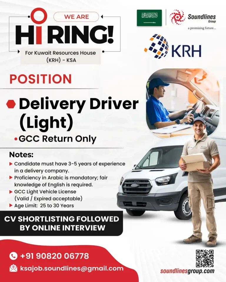 Gulf job - KSA Delivery Driver (Light Vehicle)