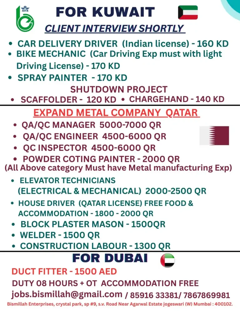 Gulf job -Qatar, Kuwait & UAE