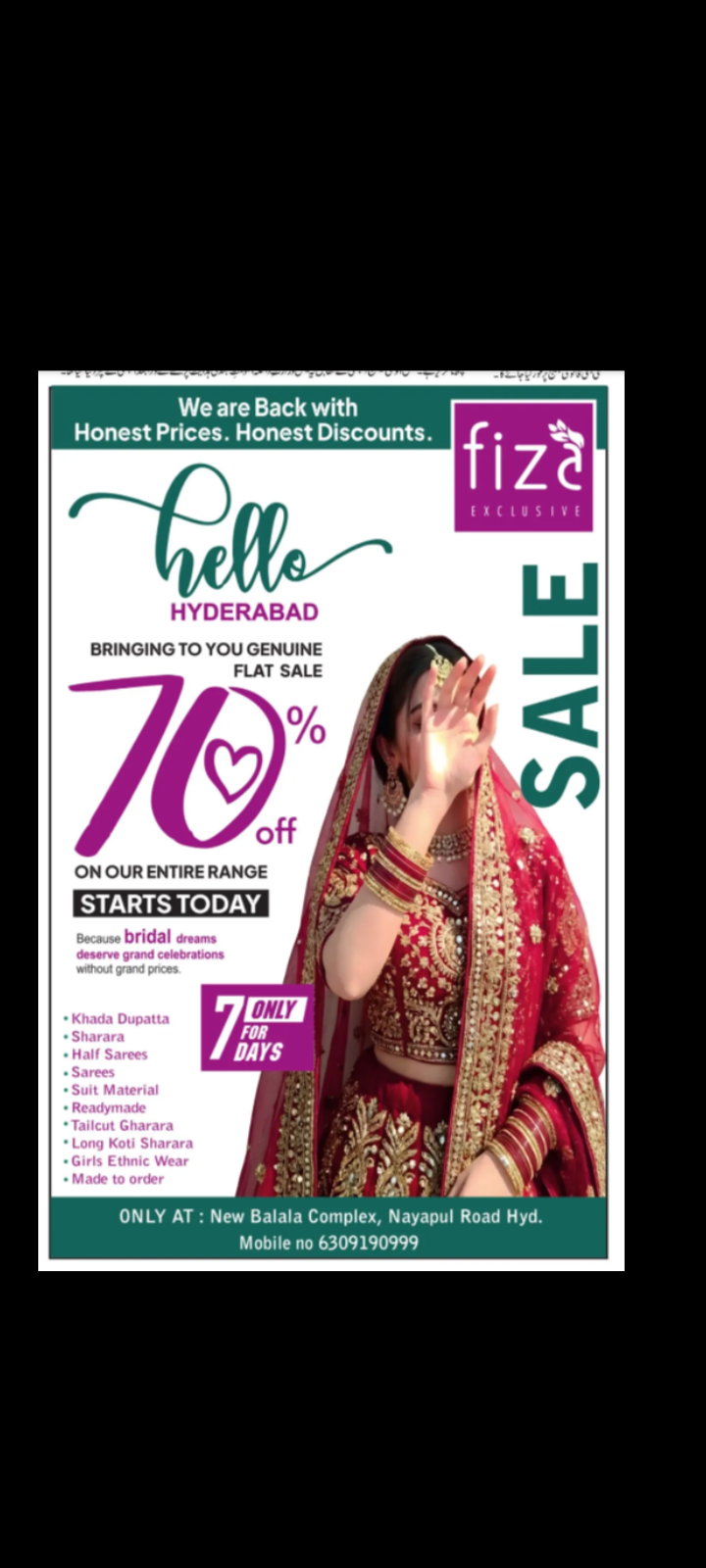 Hello Hyderabad Sale at Fiza Exclusive