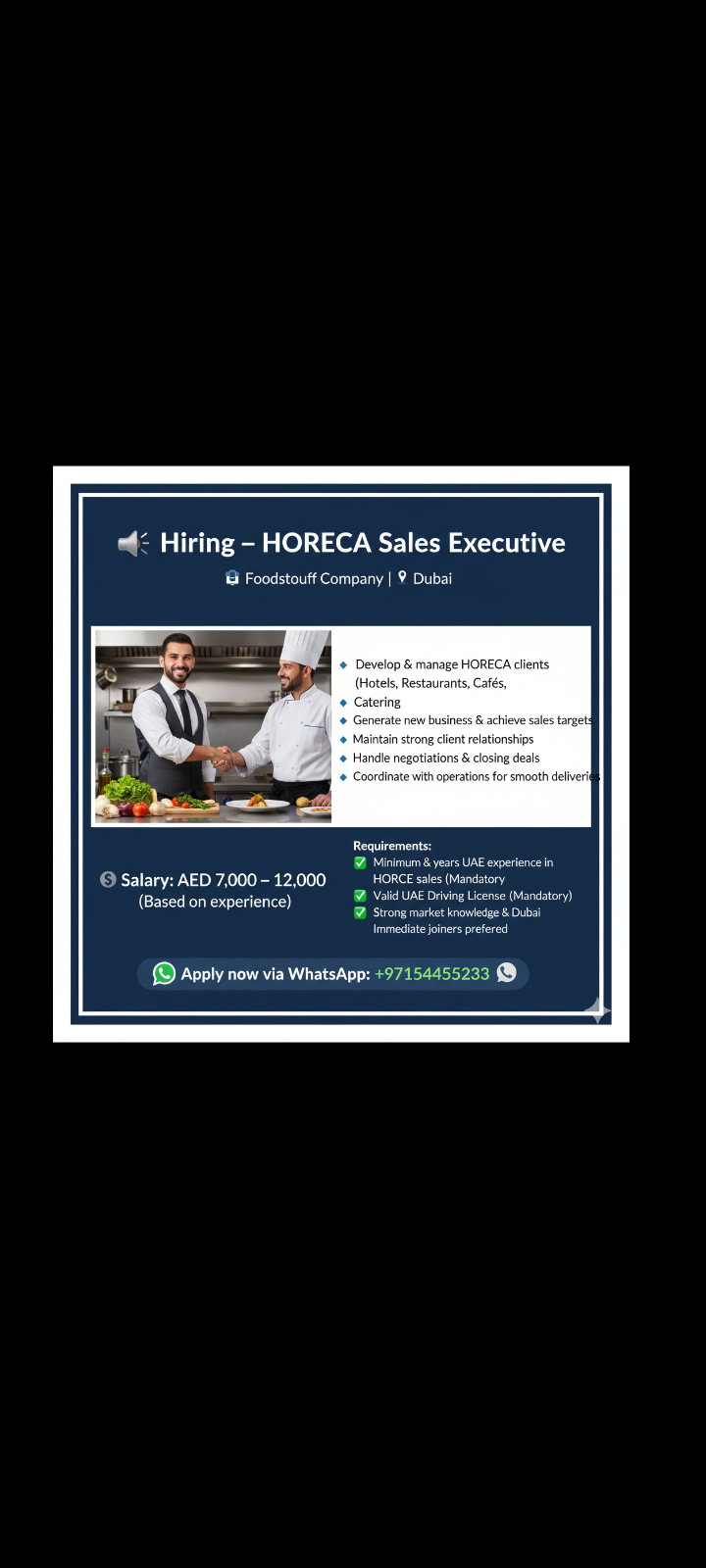 📢 Hiring – HORECA Sales Executive in Dubai