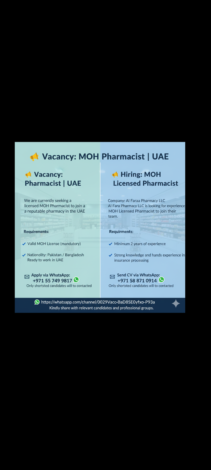 Hiring: MOH Licensed Pharmacist – UAE